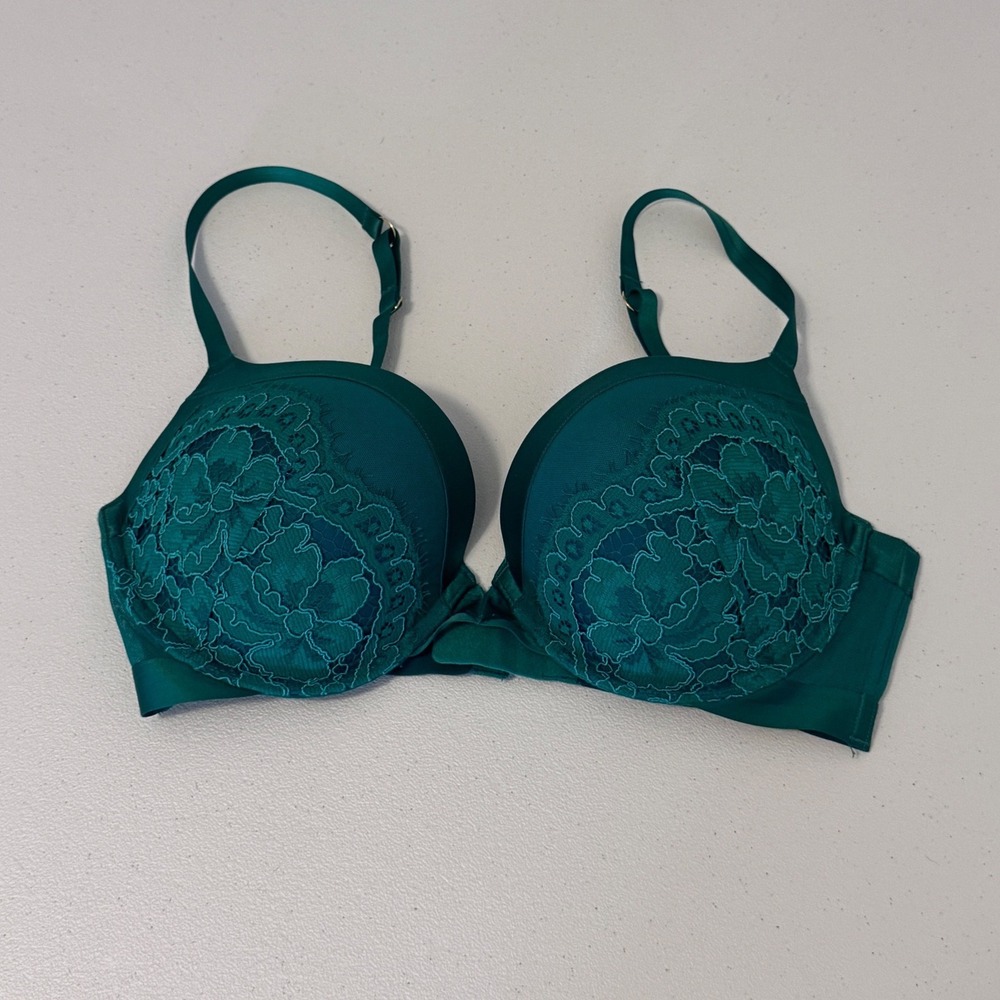 Victoria's Secret Very Sexy Push-Up Bra Emerald Green Lace 34DD k3